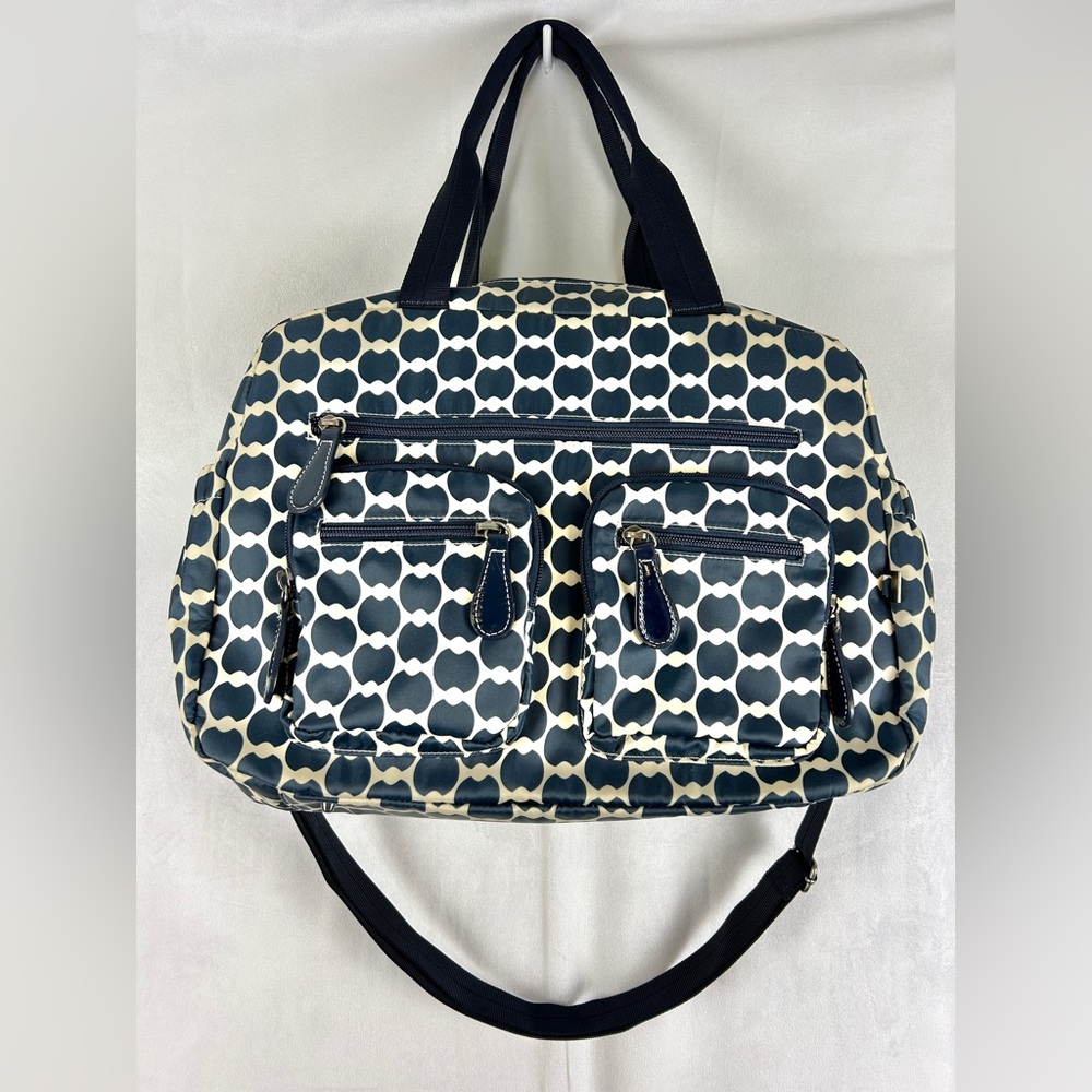 OIOI‎ Indigo Eclipse Dot Carryall Nappy Diaper Bag Pockets Wipeable  Blue Cream